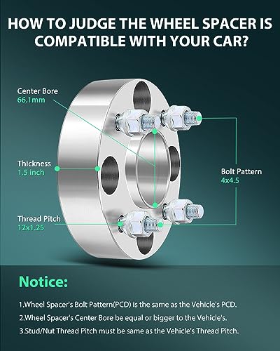 SCITOO 1.5 inch 4X4.5 Hubcentric Wheel Spacers 4x114.3mm to 4x114.3mm - color: Silver, size: 2pcs - 4x4.5 -12x1.25-1.5inch-66.1mm