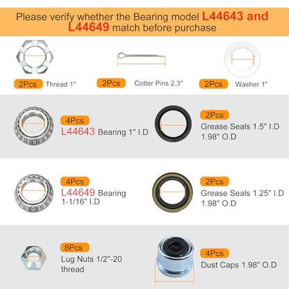 2 Sets 4 Lug Trailer Hub Kit for 2000 Lbs,4×4" Trailer Hub fit 1" and 1"-1/16" Trailer Axles,Trailer Hub 4 Lug,4 Lug Trailer Hub Assembly,Boat Trailer Hubs 4 Lug - style: 4 on 4" Trailer Hub Kit for 2,000 lb Axle