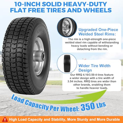 RRQ 4.10/3.50-4 Flat Free Tire and Wheel, 10" Heavy Duty Solid Tire, 2 Pack