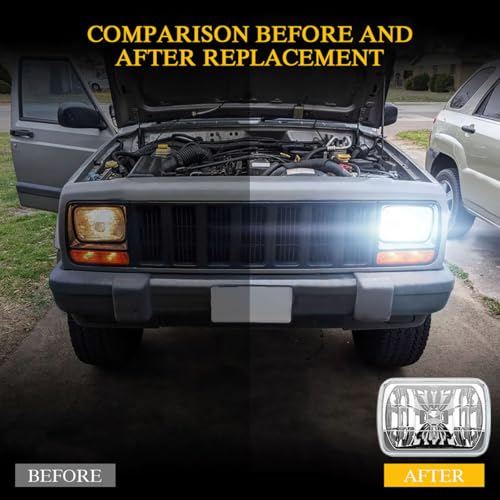 H6054 5x7 7x6 Led Headlights for Off-road, 6000K White High Brightness Headlamp, DOT Approved High Low Sealed Beam, 9003/H4 Light Bulbs with H6054 Glass LED Headlight Housing