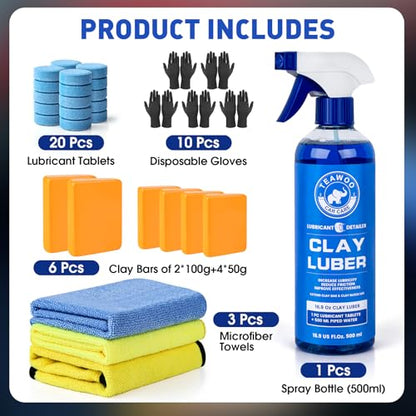 TEAWOO Clay Bar Kit, Car Detailing Kit for Car Detailing Cleaning - size: 6 count