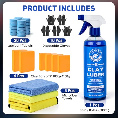 TEAWOO Clay Bar Kit, Car Detailing Kit for Car Detailing Cleaning - size: 6 count