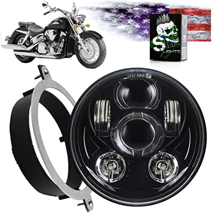 SLK us Customs VTX 5.75 inch Chrome Round LED Projector Daymaker Headlight with Bracket and Hardware – Plug and Play Motorcycle Headlight Compatible with Honda VTX 1300, VTX 1800 (Black) - color: Black