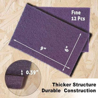 12-Pack 6"x9" Non-Woven Scuff Pads - Purple P600 Aluminum Oxide Abrasive for Scouring, Sanding, Paint Primer Prep - Automotive, Auto Body, Woodworking, Surface Preparation (Purple) - color: Purple