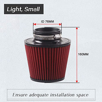 RYANSTAR 76mm 3in High Flow Cone Air Intake Filter Closed Top - size: 3"
