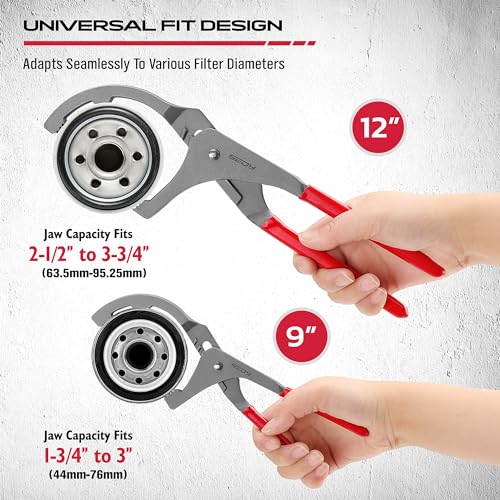 Oil Filter Wrench Set, 9" & 12" Adjustable Oil Filter Pliers, Heavy-Duty Oil Filter Removal Tools for Cars, Trucks, Motorcycles, Slip-Free Jaw Design - style: 9" & 12"