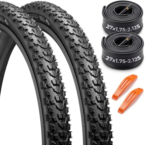 26/27.5x2.2 Mountain Bike Tires with Inner Tubes & Tire Levers (2 Sets) | Cross Country Bicycle Foldable Replacement Tires - High-Traction Off-Road Tires for Trail and XC Riding - size: 27.5x2.2