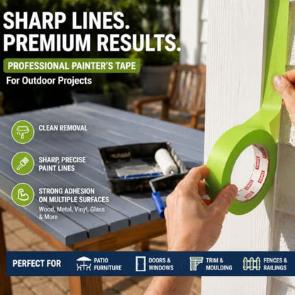 SWRT Green Painters Tape 1.5 Inch x 55 Yards, 4 Rolls, Clean Removal
