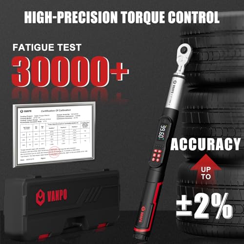 VANPO Digital Torque Wrench, 3/8", 5–99.6 ft-lb, Long Handle - size: 3/8-Inch -03