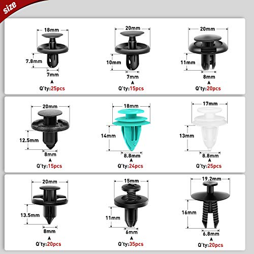 Nilight 360Pcs Car Retainer Clips Fastener Remover Kit - 18 Most Popular Sizes Auto Push Pin Rivets for Benz BMW Toyota Honda Subaru Nissan Mazda - color: 360PCS Clips + Remover