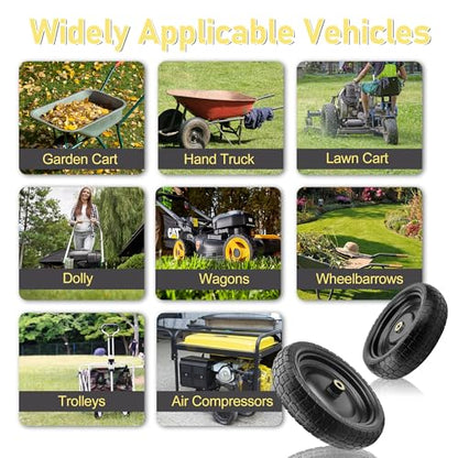 13" Flat Free Wheels for Gorilla Carts, 4.00-6 Solid Tires with 5/8" Bearings & 2.17" Offset Hub, Replacement for Garden Carts, Hand Truck, Yard Trailer, 2 Pack | Vypart
