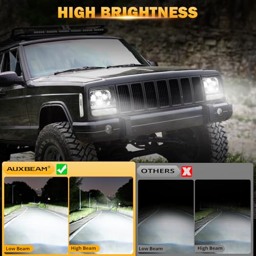 Auxbeam 8000LM 5x7 7x6 Headlights For Jeep XJ Cherokee Wrangler, Silver - color: Silver
