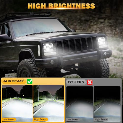 Auxbeam 8000LM 5x7 7x6 Headlights For Jeep XJ Cherokee Wrangler, Silver - color: Silver