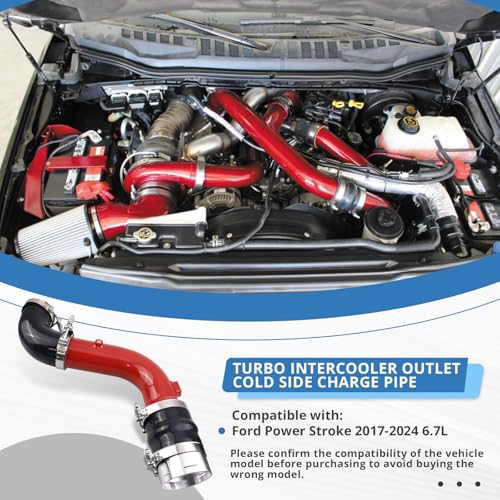 Turbo Intercooler Outlet Tube Cold Side Charge Pipe Compatible with 2017-2024 Ford Power Stroke 6.7L(Red) - color: Red