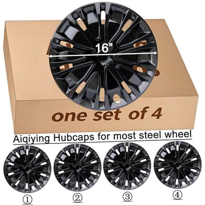 16 inch Hubcaps ABS Replacement for Steel Wheel（Non-Alloy） Snap-on Set of 4 - color: BK-Black, size: 16-inch