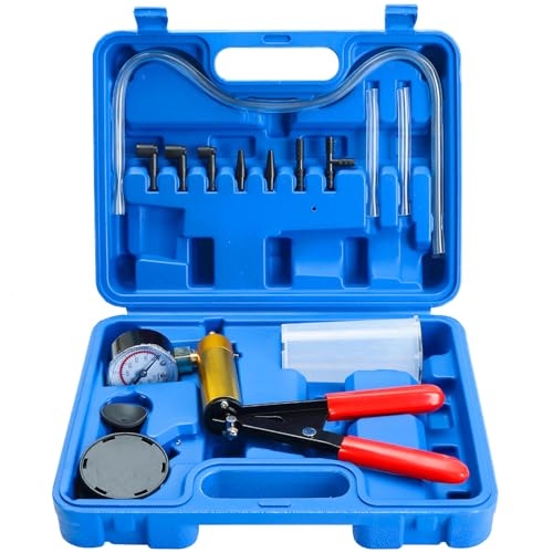 DASBET Hand Held Vacuum Pump Tester Set Vacuum Gauge and Brake Bleeder Kit - color: Blue