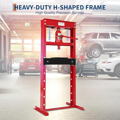 20 Ton H-Frame Benchtop Hydraulic Shop Press, Pneumatic Compatible (Red)