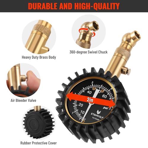 ETENWOLF Tire Pressure Gauge for Cars 0-75 PSI with Large Glow Dial - color: Black