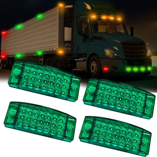 4Pcs 5.8" Green 21LED Side Marker Clearance Trailer Lights, 3-in-1 Front Rear Strobe Sequential Signal Indicator Brake Waterproof 12V Rectangular Tail Light for Truck Bus Van RV ATV - color: Green