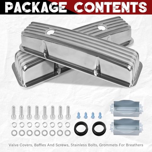 Aluminum Tall Valve Covers for 1958-1986 Chevy SBC 283 302 305 327 350 383 400 Engine Small Block Polished Valve Covers - Silver - color: Silver