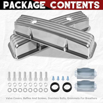 Aluminum Tall Valve Covers for 1958-1986 Chevy SBC 283 302 305 327 350 383 400 Engine Small Block Polished Valve Covers - Silver - color: Silver