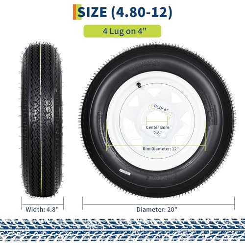 GarveeTech 4.80-12 Trailer Tire and Wheel Assembly, 4 Lug, Set of 2 - size: 4.80-12, style: 4 Lug