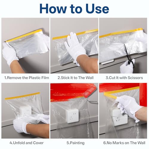 10 Rolls 5Ft x 65Ft Painters Plastic with Tape Pre-Taped Masking Film
