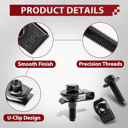 50 Pcs M6x1.0 Automotive Body Bolts/Screws & U-Nut Clips - style: 50PCS M6x1.0 Bolts & U-Nut