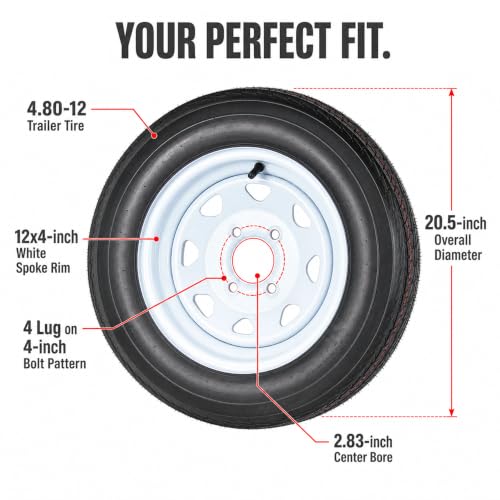 eCustomrim 2-Pack Trailer Tire Rim Assembly 4.80-12 480-12 White 4 Lug