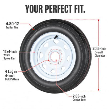 eCustomrim 2-Pack Trailer Tire Rim Assembly 4.80-12 480-12 White 4 Lug