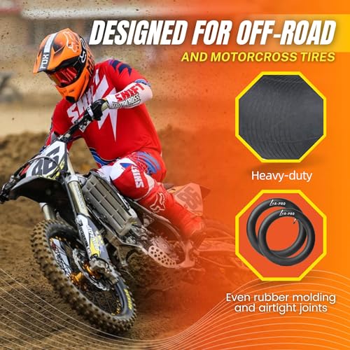 (2-Pack) 100/90-19 (4.10 x 19) Motorcycle Inner Tubes - 19" Dirt Bike Natural Rubber Tubes - Pinch and Puncture-Resistant Tubes - TR4 Valve Stems - Designed for Off-Road and Motocross Tires - size: 100/90-19 (4.10 x 19)