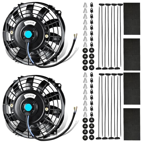 MuHize 2 Pack 7 Inch Slim Radiator Fan 12V 80W 800 CFM Cooling Fan w/Mount - size: 2Pcs-7 inch