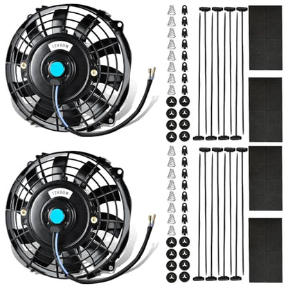 MuHize 2 Pack 7 Inch Slim Radiator Fan 12V 80W 800 CFM Cooling Fan w/Mount - size: 2Pcs-7 inch