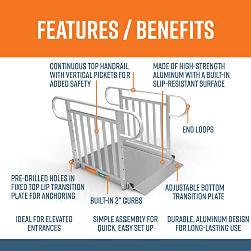 EZ-ACCESS - Portable Wheelchair Ramp and Aluminum Ramp with Handrails - Heavy Duty Mobility Device, Handicap Ramp with Textured Surface for Steps & Vertical Picket Handrails for Transport - 3G 4-Foot - size: 48 Inch (Pack of 1), style: Ramp + vertical pic