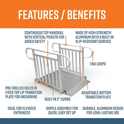 EZ-ACCESS - Portable Wheelchair Ramp and Aluminum Ramp with Handrails - Heavy Duty Mobility Device, Handicap Ramp with Textured Surface for Steps & Vertical Picket Handrails for Transport - 3G 4-Foot - size: 48 Inch (Pack of 1), style: Ramp + vertical pic