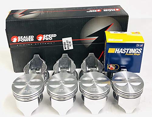 Speed Pro Cast +.040" Flat Top Pistons & Cast Rings Set of (8) compatible with Chevy 327 (4.040" Bore Diameter)