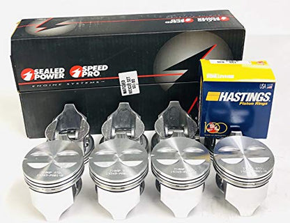 Speed Pro Cast +.040" Flat Top Pistons & Cast Rings Set of (8) compatible with Chevy 327 (4.040" Bore Diameter)