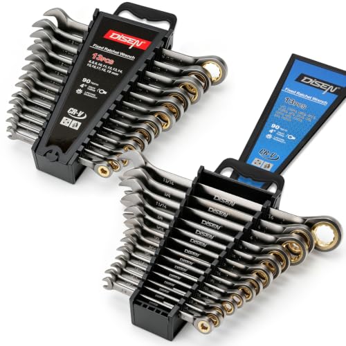 DISEN Ratcheting Wrenches Set 90 Tooth Fixd-Head with Nickel Plating 26 Pcs - size: 26 MM&IN