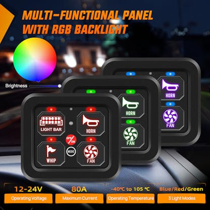 Nilight 4 Gang Switch Panel RGB 12V 24V Circuit Control Relay System - color: RGB, size: 4 Gang Switch