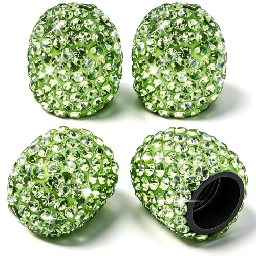4PCS Bling Crystal Diamond Tire Stem Valve Caps, Dustproof Car Wheel Tire Valve Caps Universal Tire Valve Stem Covers for Cars, SUV, Trucks, Bikes, Motorcycles, Bicycles (Green) - color: Green, size: 4 pcs