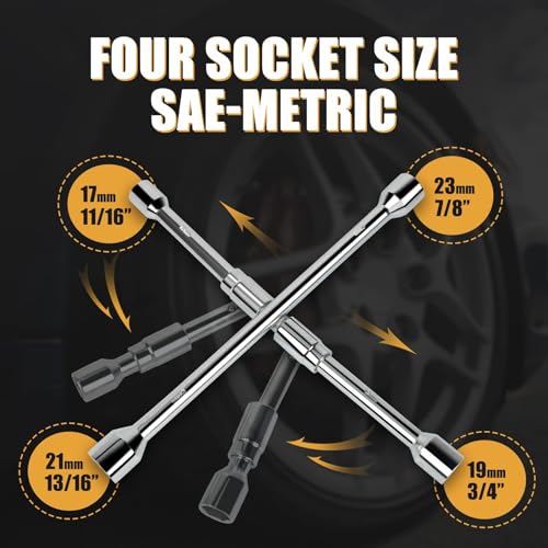 MIKKUPPA 4 Way Folding Lug Wrench, 4 Way Sliding Wheel Lug Nut Wrench