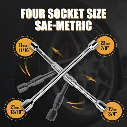 MIKKUPPA 4 Way Folding Lug Wrench, 4 Way Sliding Wheel Lug Nut Wrench