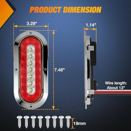 Nilight Trailer Tail Lights 2PCS 6Inch Oval 23LED Red White Chrome - color: 2Pcs Red White Screws 23Led Lights