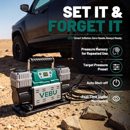 ‌Off-road Air Compressor 12V Tire Inflator, 150PSI with Auto Shut Off, Digital Display & Preset, 10.6CFM Fast Inflation for Off-road Vehicles, Trucks, SUVs, RVs, ATVs - style: Dual Cylinders + Digital Display