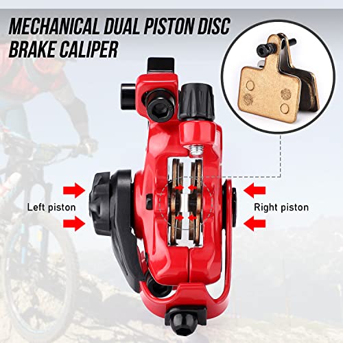 TOBWOLF Mechanical Disc Brake Kit, Dual Piston Calipers with 160mm Rotors - color: Mechanical Disc Brake Set - Dual Piston （Red）