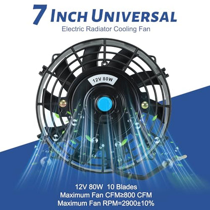 7 inch 12V Universal Slim Pull Push Electric Radiator Cooling Fan with Mounting Kit Black - size: 7"