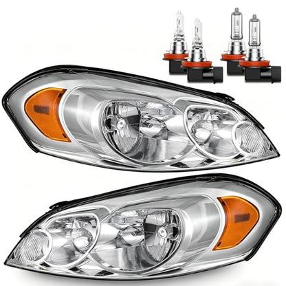 Headlights with High/Low Beam Bulbs for 2006-2013 Chevy Impala - color: Chrome | With High & Low Beam Bulbs