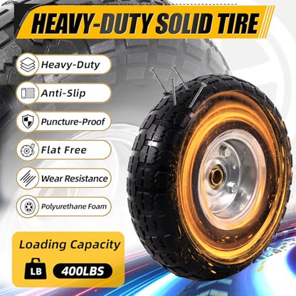 MZREXN 2-Pack 10" Flat Free Solid Tires 4.10/3.50-4 Tire and Wheel - color: Silver
