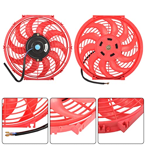 12 Inch Slim Fan Push Pull Electric Radiator Cooling Fan, Red - color: Red, size: 12'’