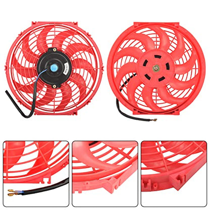 12 Inch Slim Fan Push Pull Electric Radiator Cooling Fan, Red - color: Red, size: 12'’